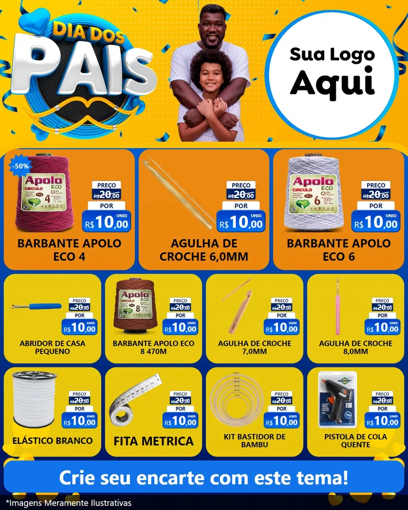 Modelo de Rede Social para Feed Instagram com o tema Dia dos Pais para Armarinho e Aviamentos