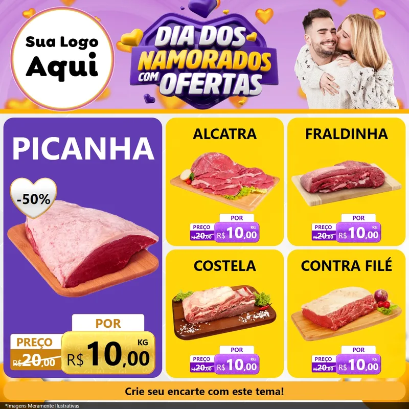 Modelo de Rede Social para Feed Facebook com o tema Dia Dos Namorados Com Ofertas para Açougue