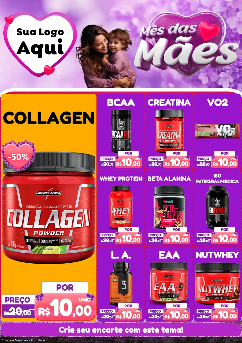 Modelo de Encarte para Encarte A4 Vertical com o tema Mês das Mães para Suplementos alimentares