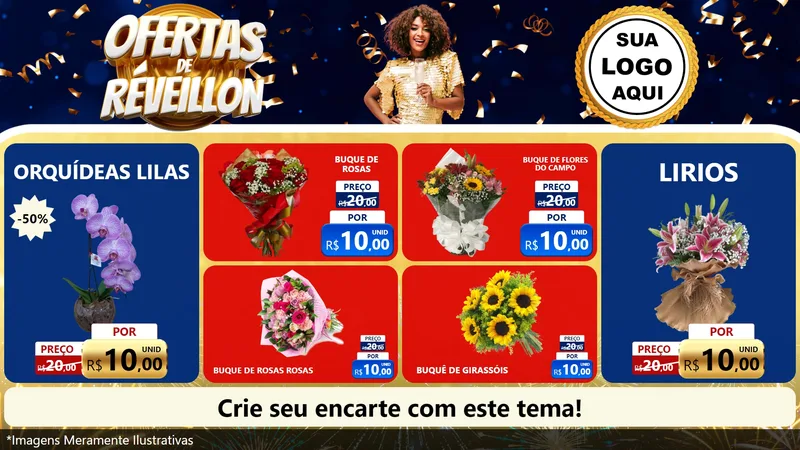 Modelo de TV para TV Horizontal com o tema Ofertas de Réveillon para Floricultura e jardim