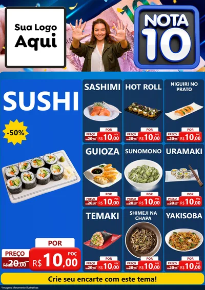 Modelo de Encarte para Encarte A4 Vertical com o tema Nota 10 para Comida japonesa