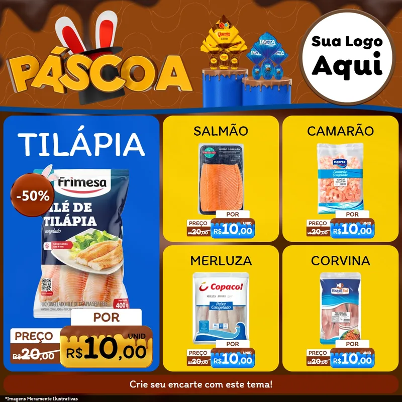 Modelo de Rede Social para Feed Facebook com o tema Páscoa para Peixaria