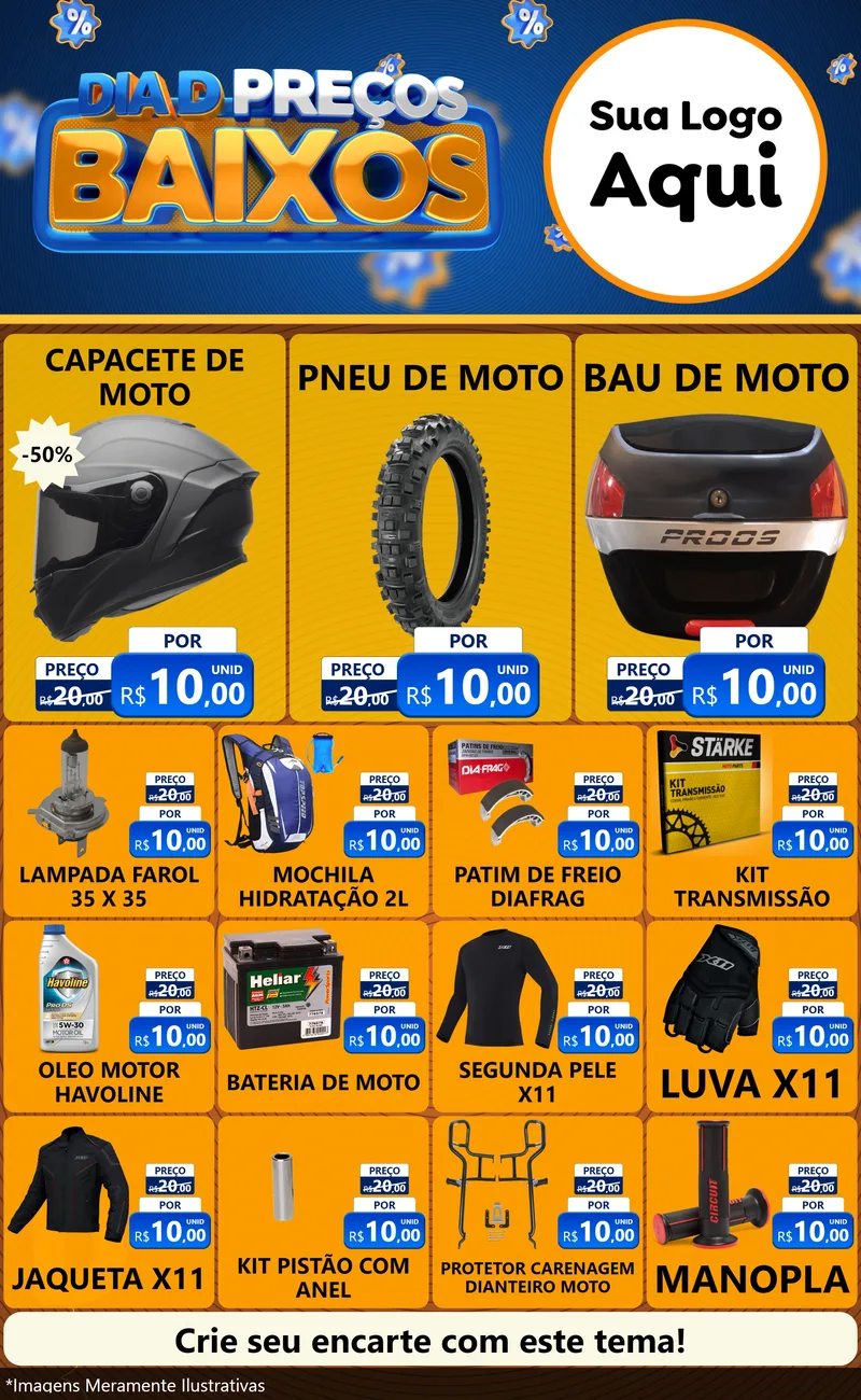 Modelo de Encarte para Encarte Grande com o tema Dia D Preço Baixo para Moto peças