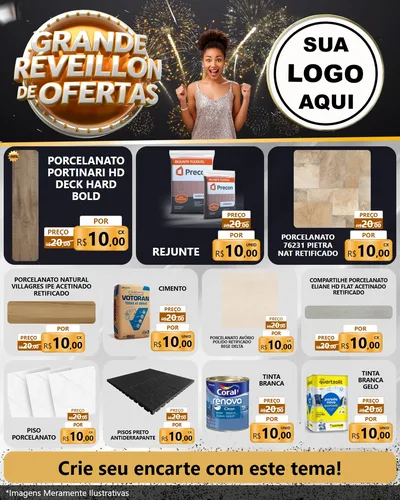 Modelo de Rede Social para Feed Instagram com o tema Grande Réveillon de Ofertas para Pisos e revestimentos