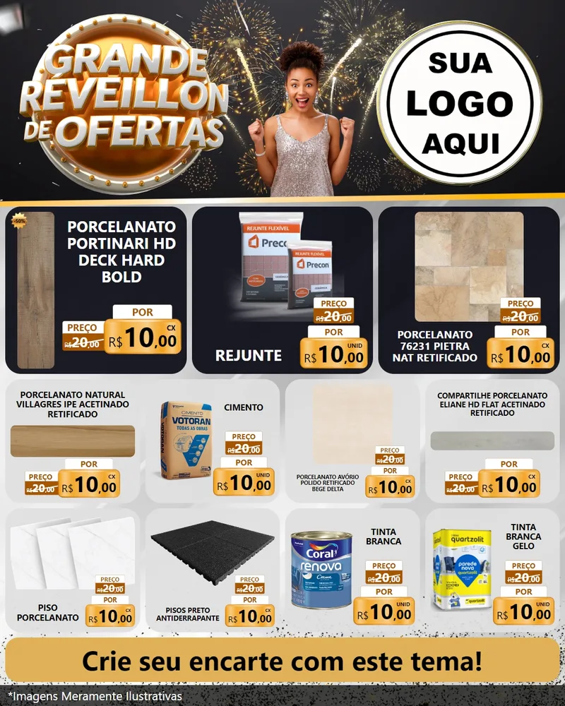 Modelo de Rede Social para Feed Instagram com o tema Grande Réveillon de Ofertas para Pisos e revestimentos