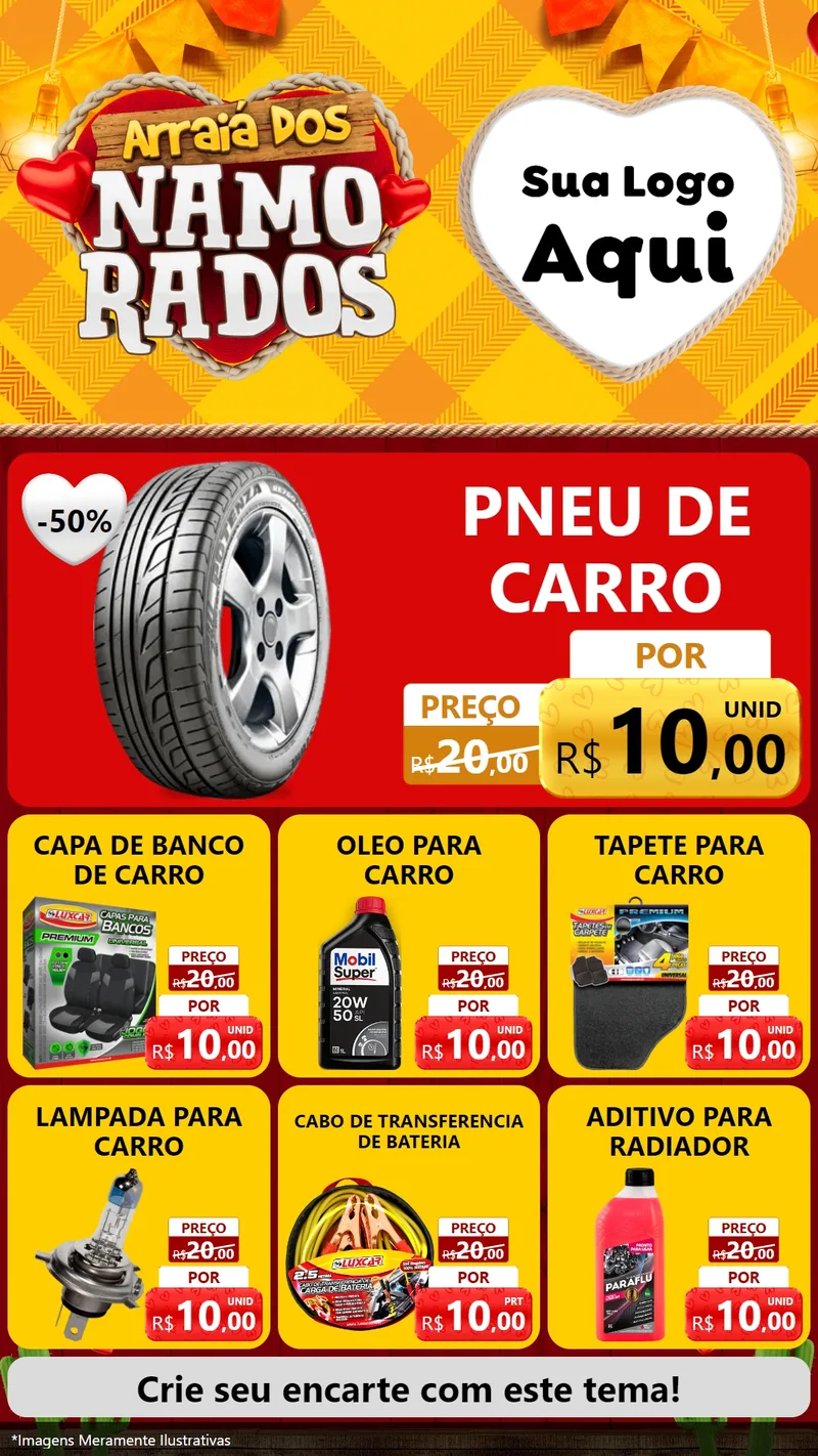 Modelo de Rede Social para Stories com o tema Arraiá dos Namorados para Auto peças