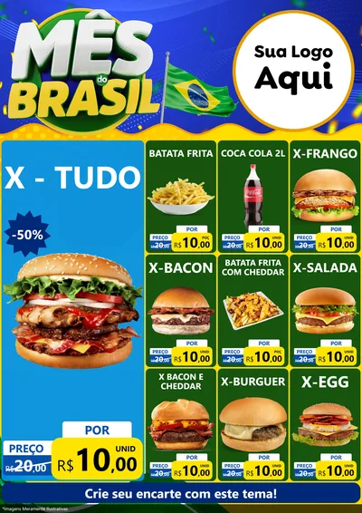 Modelo de Encarte para Encarte A4 Vertical com o tema Mês do Brasil para Hamburgueria