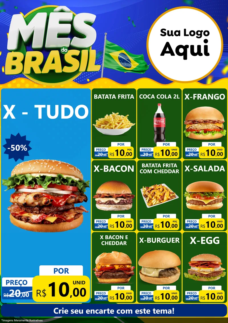 Modelo de Encarte para Encarte A4 Vertical com o tema Mês do Brasil para Hamburgueria