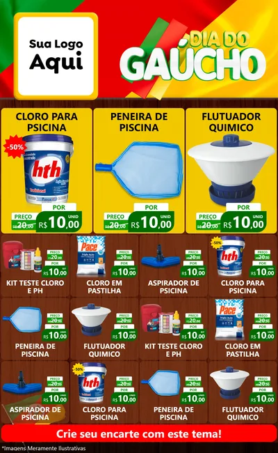 Modelo de Encarte para Encarte Grande com o tema Dia do Gaúcho para Produtos para Piscina