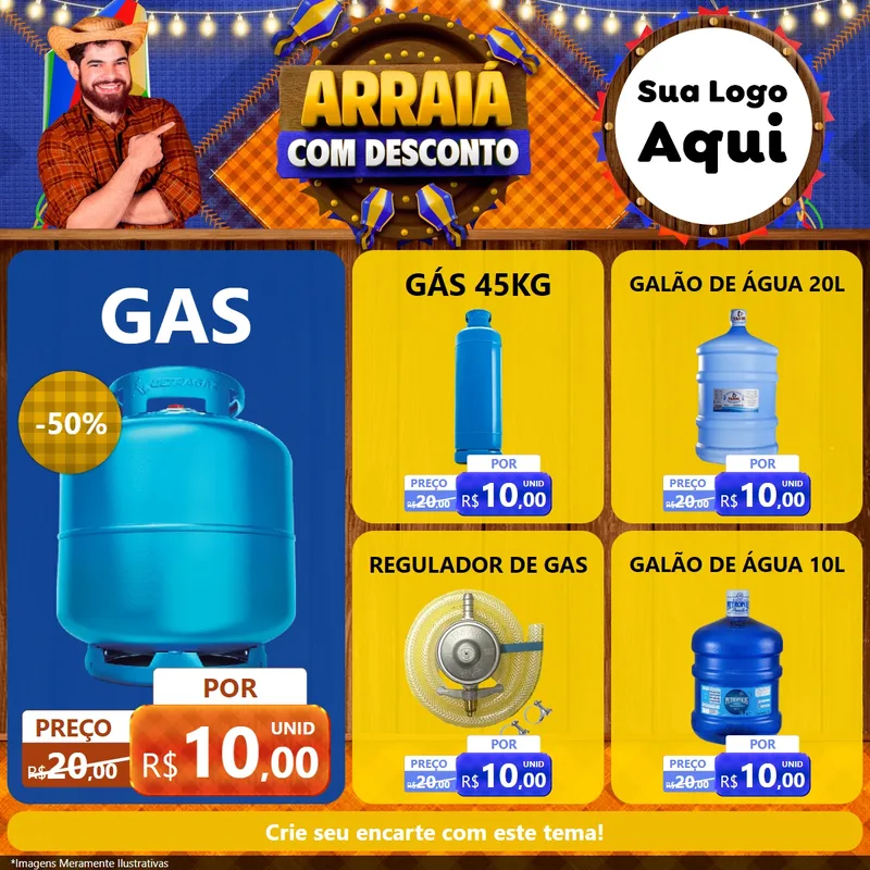 Modelo de Rede Social para Feed Facebook com o tema Arraiá Com Desconto para Água e gás