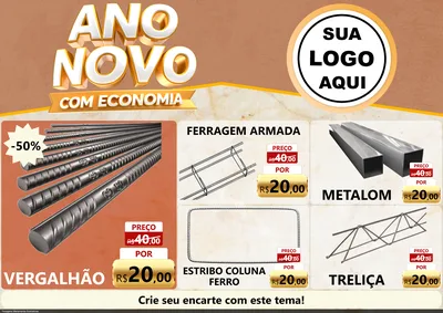 Modelo de Encarte para Encarte A4 Horizontal com o tema Ano Novo Com Economia para Ferragens