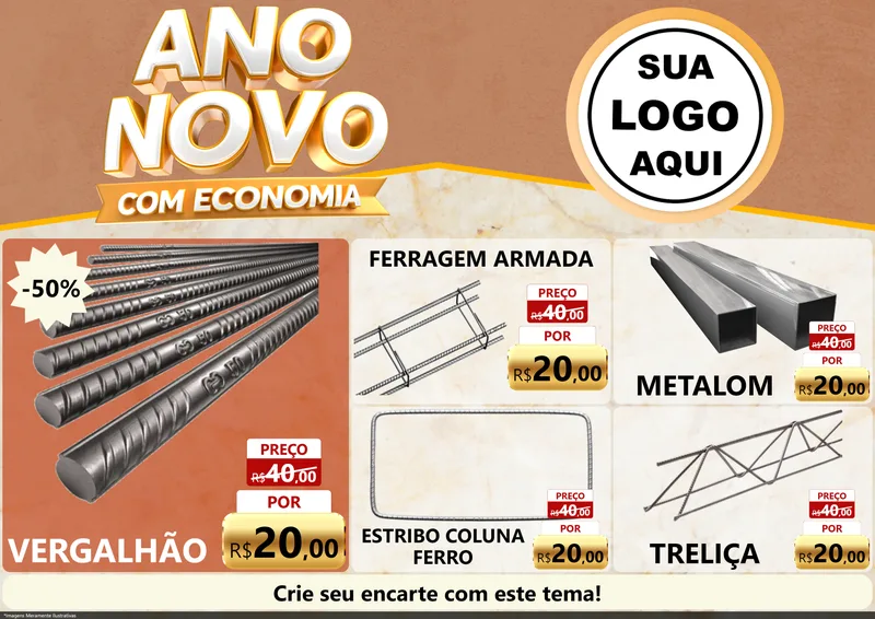 Modelo de Encarte para Encarte A4 Horizontal com o tema Ano Novo Com Economia para Ferragens