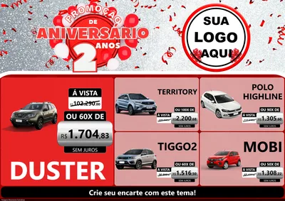 Modelo de Encarte para Encarte A4 Horizontal com o tema Promoção de Aniversário - 2 Anos para Concessionaria de Carros