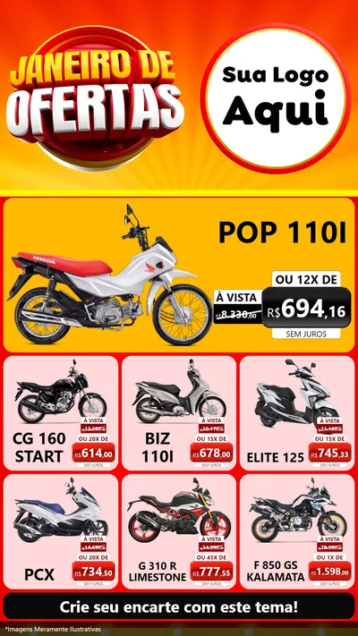 Modelo de Rede Social para Stories com o tema Janeiro de Ofertas para Concessionaria de Motos