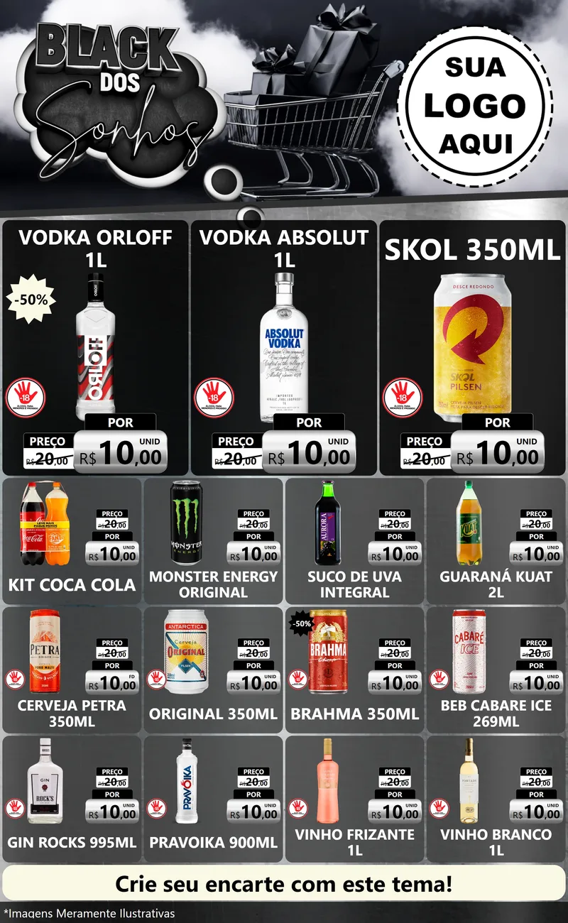 Modelo de Encarte para Encarte Grande com o tema Black dos Sonhos para Distribuidora de bebidas