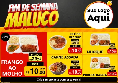 Modelo de Encarte para Encarte A4 Horizontal com o tema Final de Semana Maluco para Restaurante