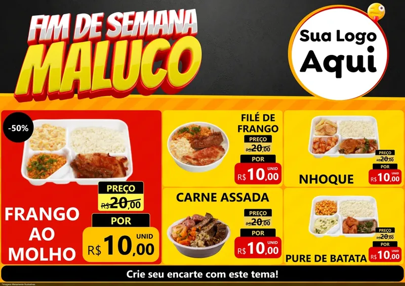 Modelo de Encarte para Encarte A4 Horizontal com o tema Final de Semana Maluco para Restaurante