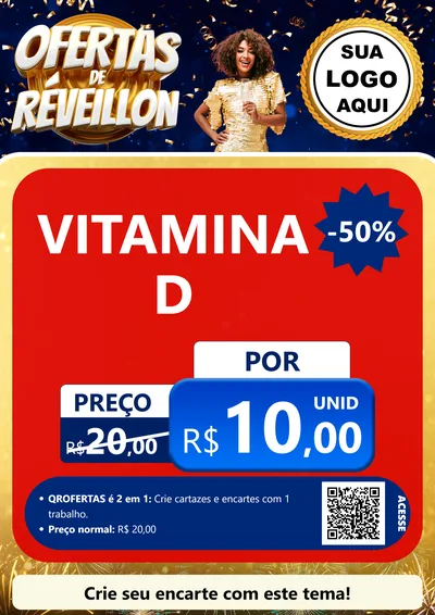 Modelo de Cartaz para Cartaz A4 Vertical com o tema Ofertas de Réveillon para Farmácia