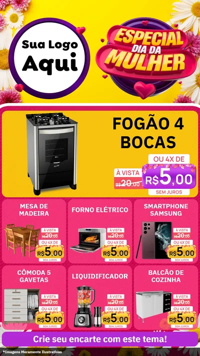 Modelo de Rede Social para Stories com o tema Especial Dia da Mulher para Móveis e Eletro