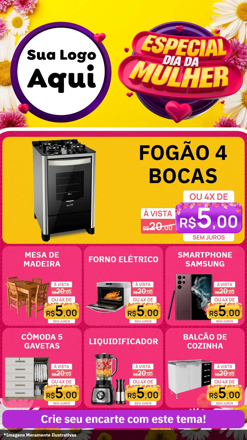Modelo de Rede Social para Stories com o tema Especial Dia da Mulher para Móveis e Eletro