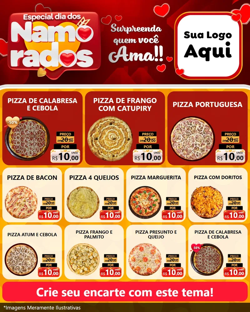 Modelo de Rede Social para Feed Instagram com o tema Especial Dia dos Namorados para Pizzaria