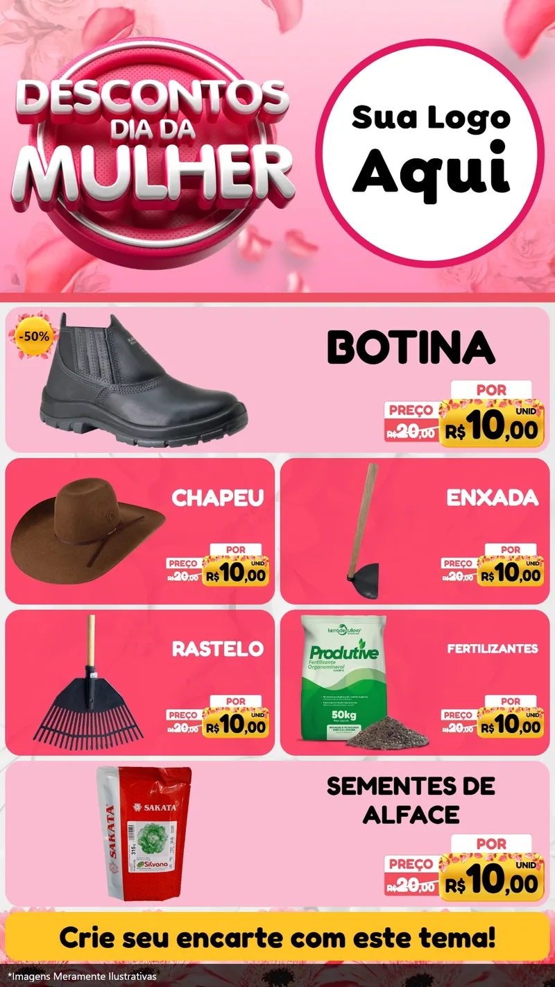 Modelo de TV para TV Vertical com o tema Descontos Dia da Mulher para Agropecuária