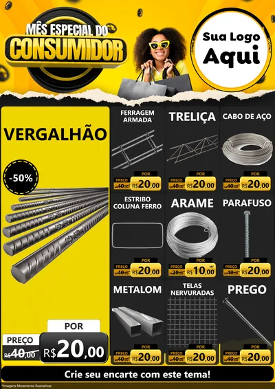 Modelo de Encarte para Encarte A4 Vertical com o tema Mês Especial do Consumidor para Ferragens