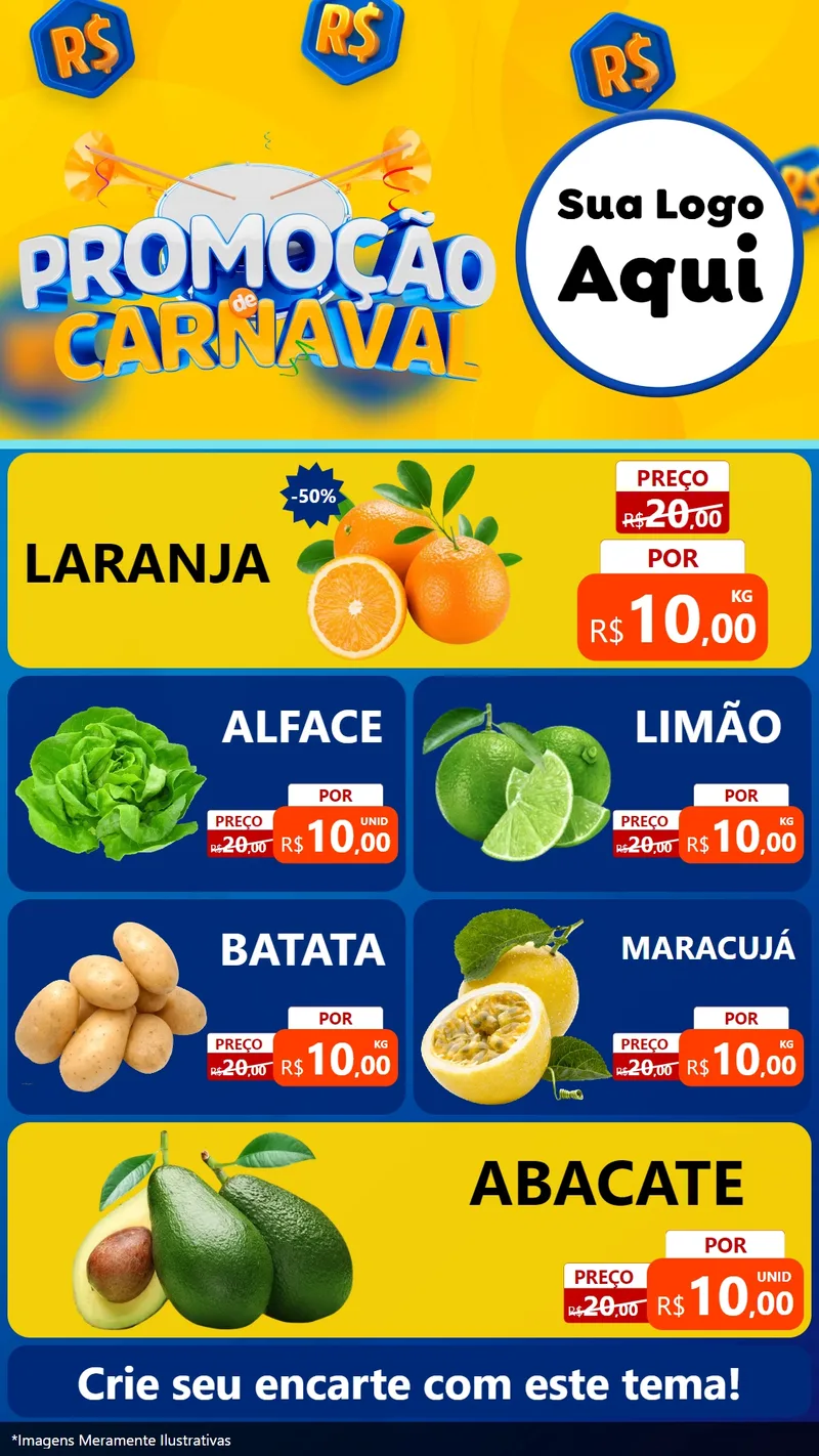 Modelo de TV para TV Vertical com o tema Promoção de Carnaval para Hortifrúti