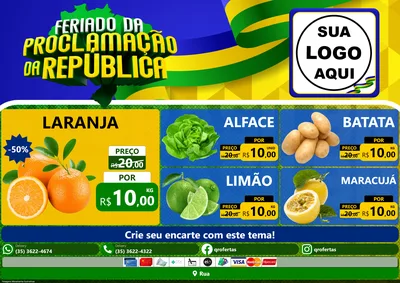 Modelo de Encarte para Encarte A4 Horizontal com o tema Feriado da Proclamação da República para Hortifrúti
