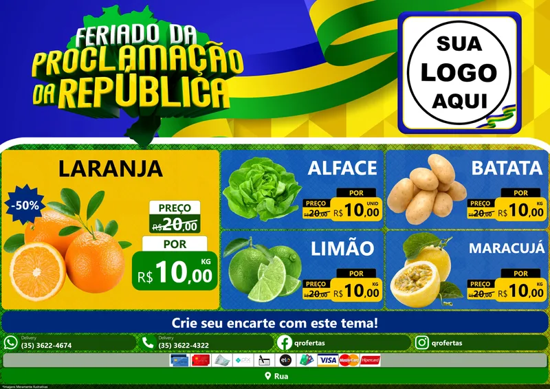 Modelo de Encarte para Encarte A4 Horizontal com o tema Feriado da Proclamação da República para Hortifrúti