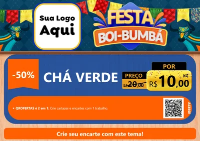 Modelo de Cartaz para Cartaz A4 Horizontal com o tema Festa Boi Bumbá para Produtos Naturais