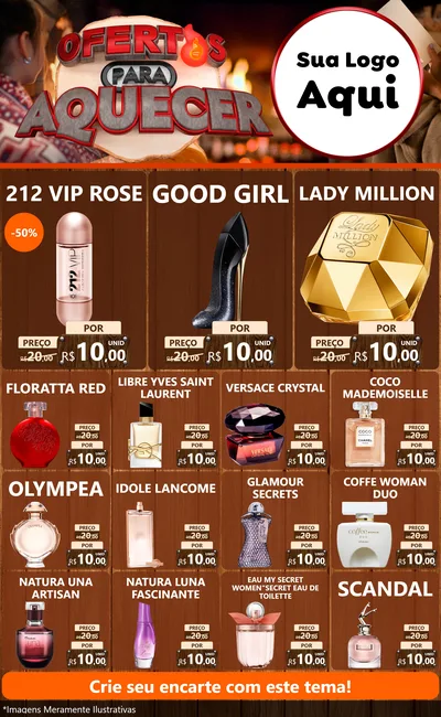 Modelo de Encarte para Encarte Grande com o tema Ofertas Para Aquecer para Perfumes