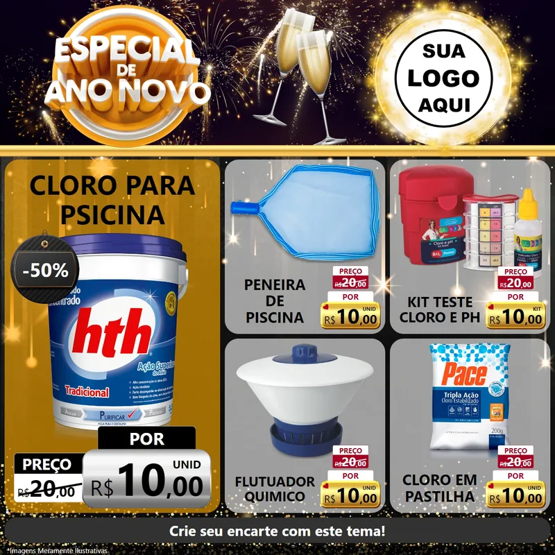 Modelo de Rede Social para Feed Facebook com o tema Especial de Ano Novo para Produtos para Piscina