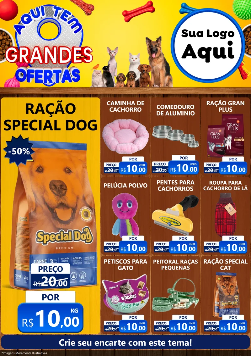 Modelo de Encarte para Encarte A4 Vertical com o tema Aqui Tem Grandes Ofertas - Pet Shop para Pet Shop