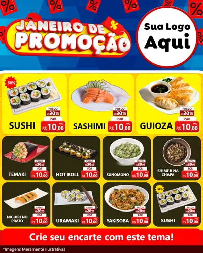 Modelo de Rede Social para Feed Instagram com o tema Janeiro de Promoção para Comida japonesa