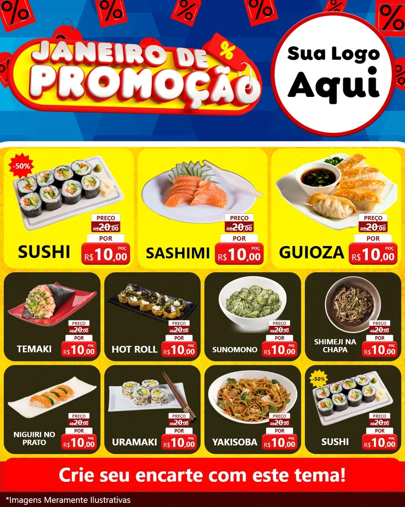 Modelo de Rede Social para Feed Instagram com o tema Janeiro de Promoção para Comida japonesa