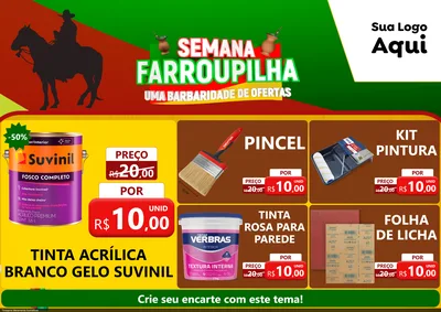Modelo de Encarte para Encarte A4 Horizontal com o tema Semana Farroupilha - Uma Barbaridade de Ofertas para Tintas e Ferramentas