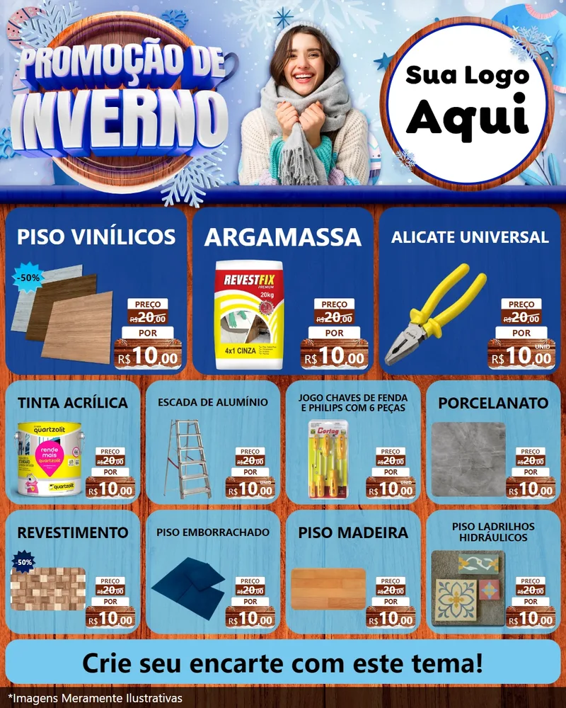 Modelo de Rede Social para Feed Instagram com o tema Promoção de Inverno para Material para Construção