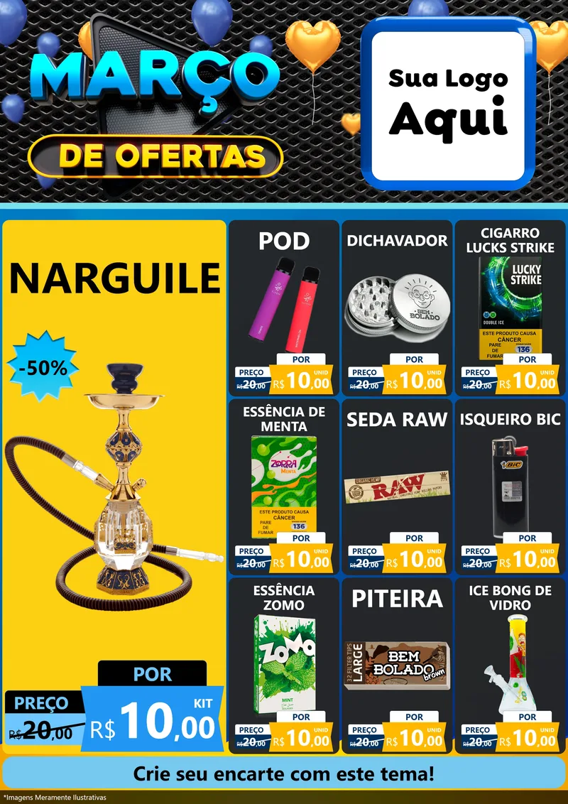 Modelo de Encarte para Encarte A4 Vertical com o tema Março de Ofertas para Tabacaria