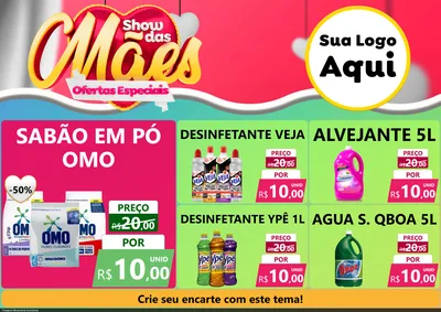 Modelo de Encarte para Encarte A4 Horizontal com o tema Show das Mães - Ofertas Especiais para Produtos de Limpeza