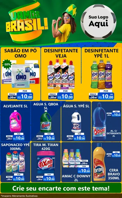 Modelo de Encarte para Encarte Grande com o tema Vamos Brasil - Copa para Produtos de Limpeza