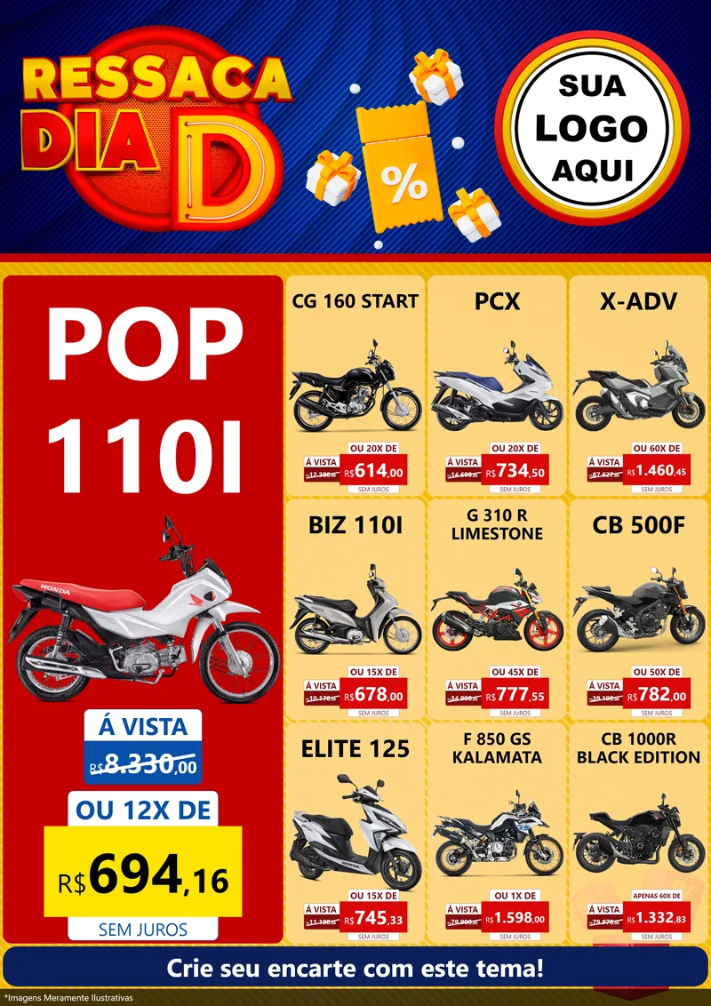 Modelo de Encarte para Encarte A4 Vertical com o tema Ressaca Dia D para Concessionaria de Motos