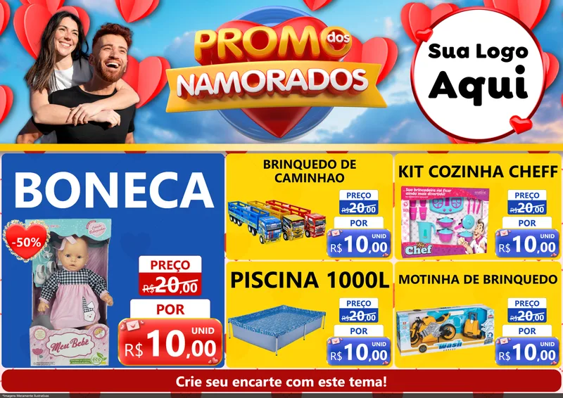 Modelo de Encarte para Encarte A4 Horizontal com o tema Promo dos Namorados para Brinquedos