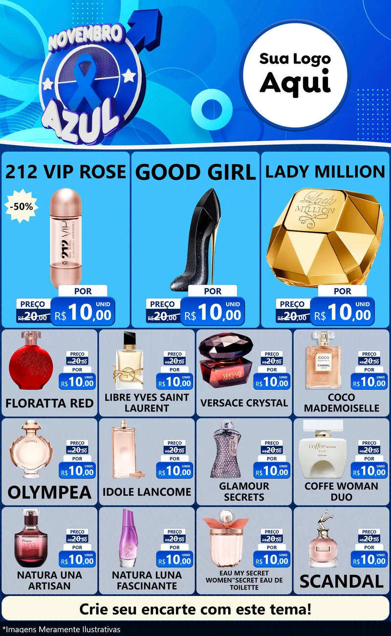 Modelo de Encarte para Encarte Grande com o tema Novembro Azul para Perfumes