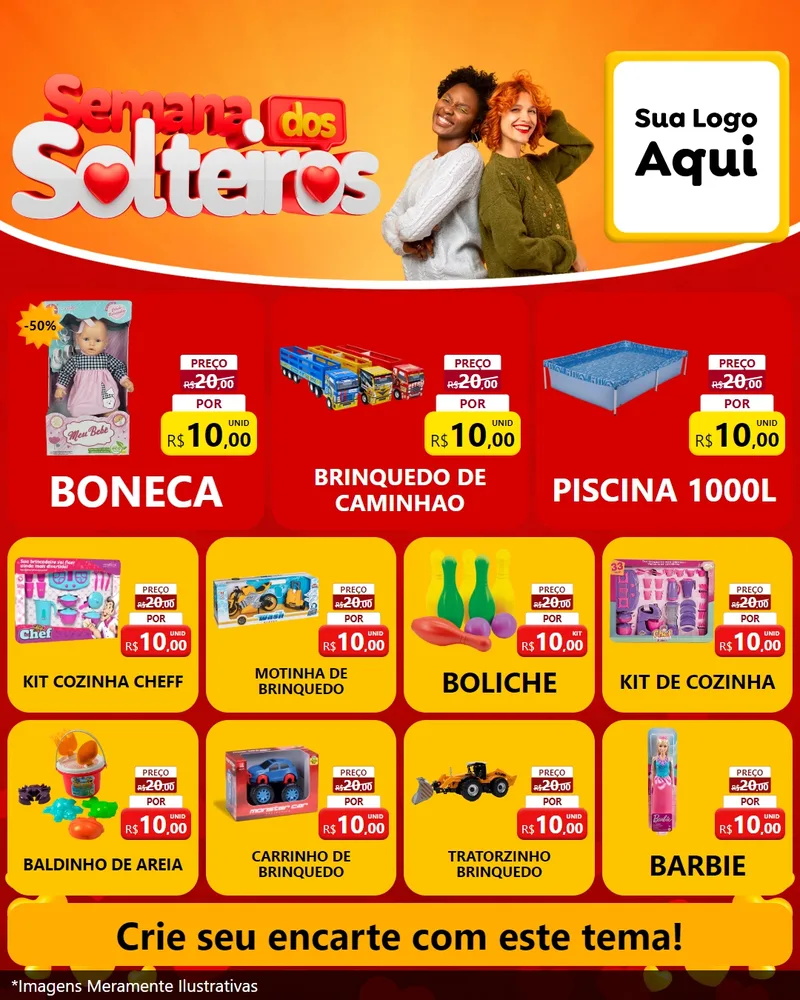 Modelo de Rede Social para Feed Instagram com o tema Semana dos Solteiros para Brinquedos