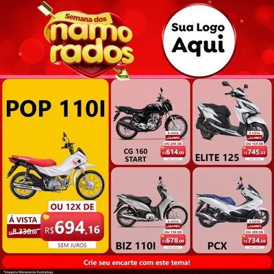 Modelo de Rede Social para Feed Facebook com o tema Semana dos namorados para Concessionaria de Motos