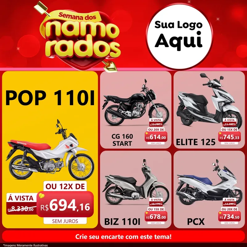 Modelo de Rede Social para Feed Facebook com o tema Semana dos namorados para Concessionaria de Motos