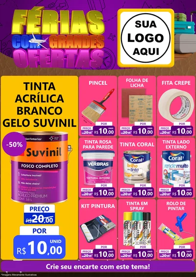 Modelo de Encarte para Encarte A4 Vertical com o tema Férias com Grandes Ofertas para Tintas e Ferramentas