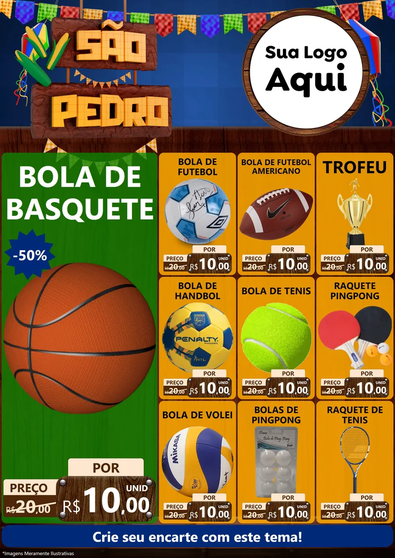 Modelo de Encarte para Encarte A4 Vertical com o tema São Pedro para Artigos Esportivos