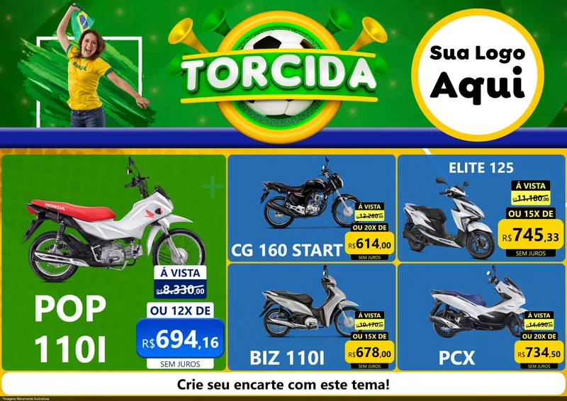 Modelo de Encarte para Encarte A4 Horizontal com o tema Torcida para Concessionaria de Motos